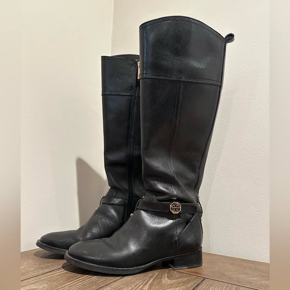 Women’s Tory Burch”Brita” Black Leather Tall Riding Boots Size 5.5
